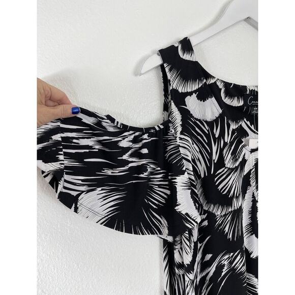 Connected Apparel Women's Black/White Cold Shoulder Midi Dress Plus Size 18W NEW - Picture 5 of 7
